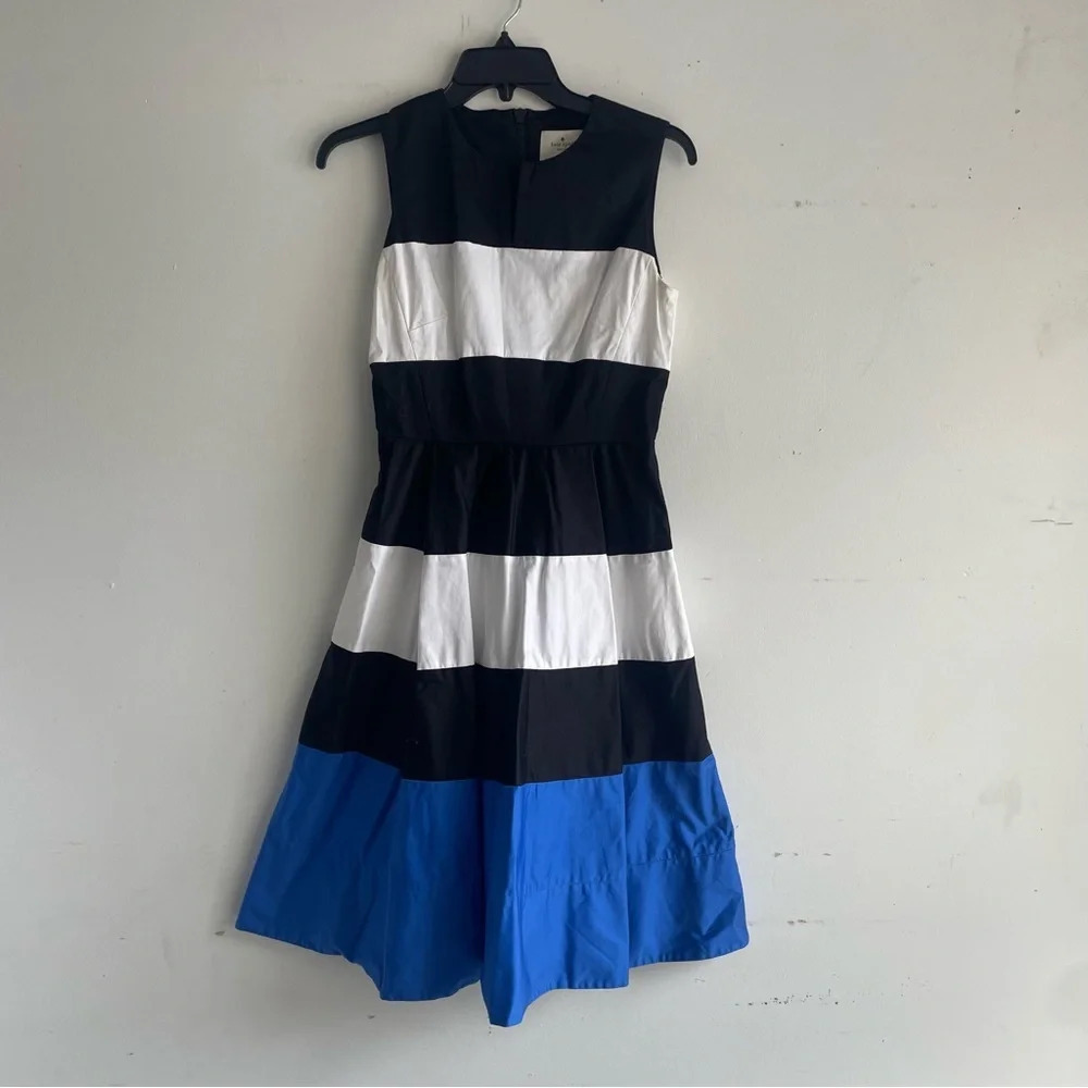 Kate Spade black, blue & white color block fit flare dress 33142 - Picture 2 of 7